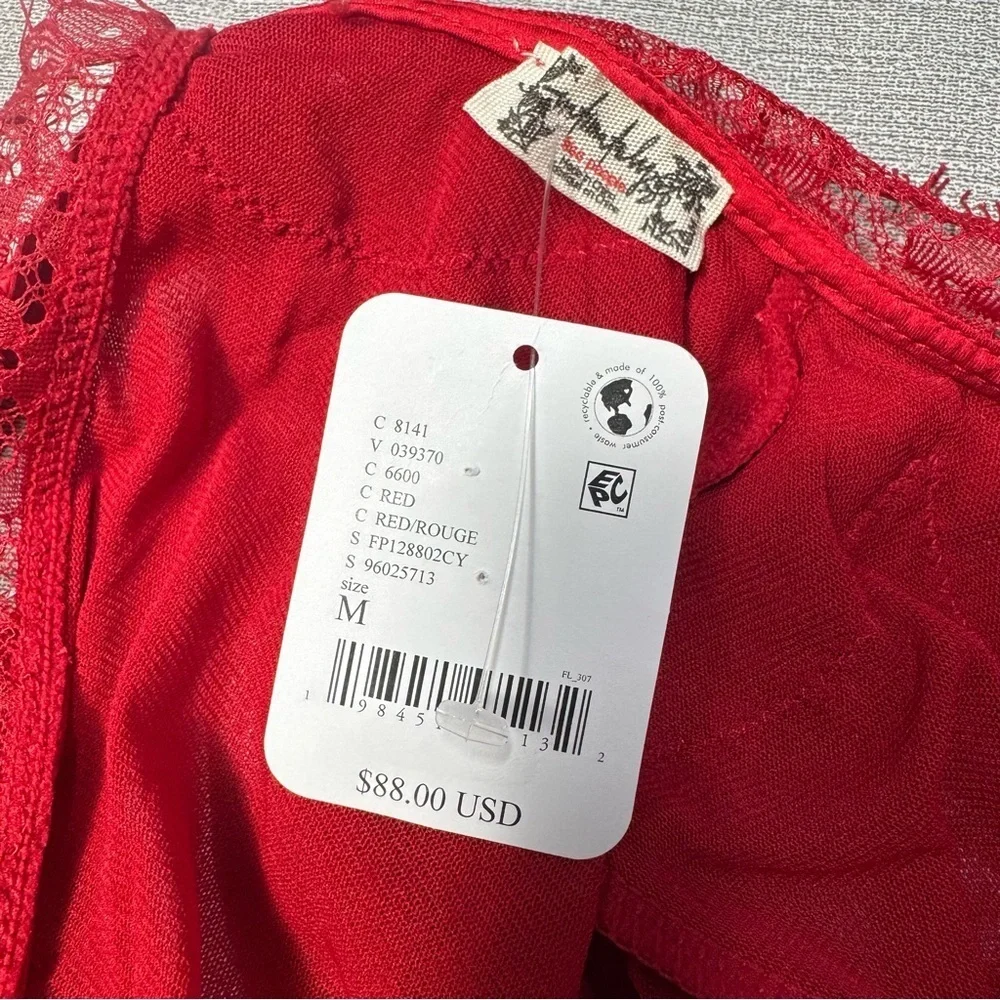NWT New Free People Sweet Nothings Long Sleeve Red Bodysuit Size M